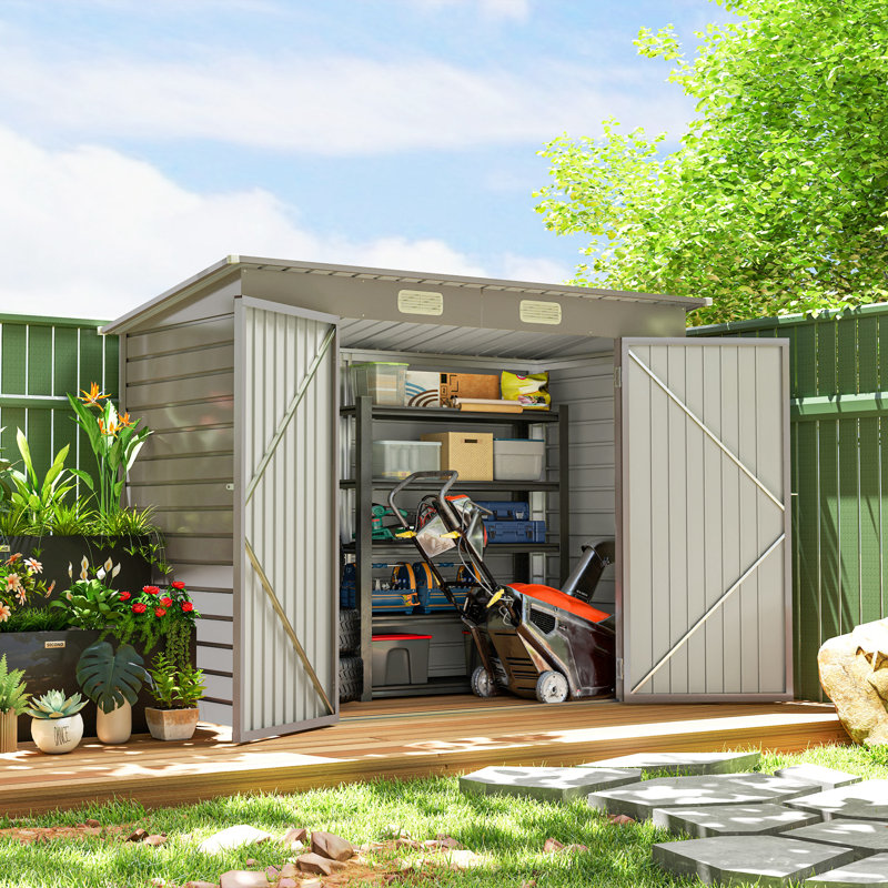 Abri de jardin 8 x 4 pi en métal avec 2 évents, gris clair