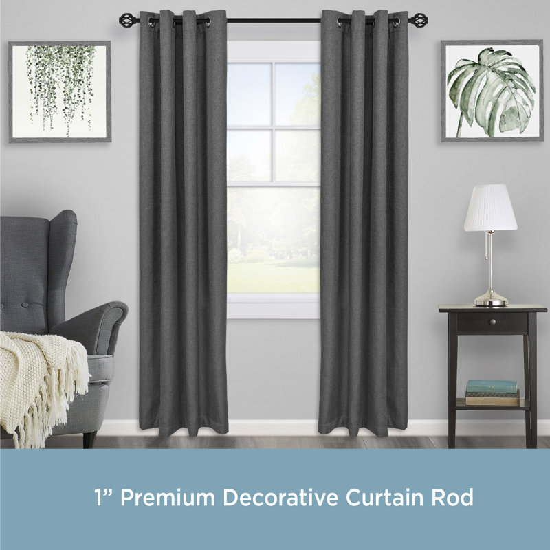 Ashford Matte Black Adjustable Steel Curtain Rod with Decorative Finials