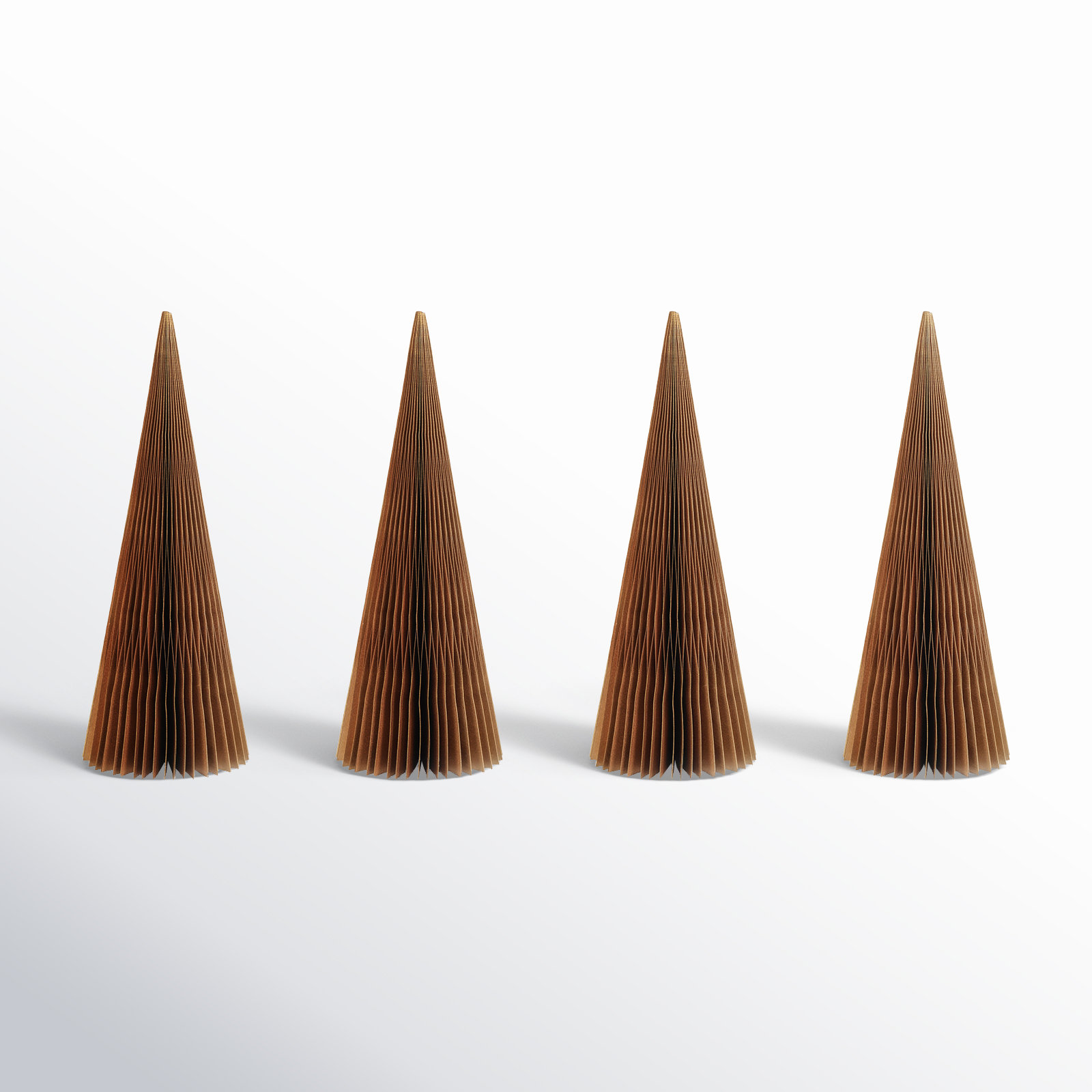 Paper Decorative Cone Trees, Set of 4, 16" H x 6" W x 6" D, Gold
