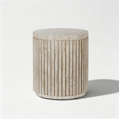 Table de bout ronde cannelée de 14,7 po de diamètre x H 17 po avec finition beige aspect pierre