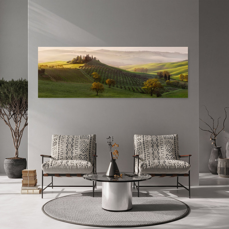 Tutte Le Strade Portano, un belvédère abstrait contemporain, paysage de cyprès, art mural, H 20 po x l 60 po