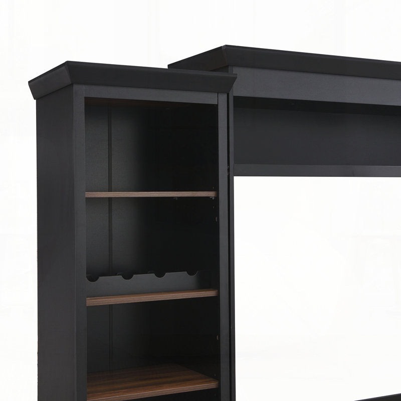 Farmhouse 4-Piece Entertainment Wall Unit Set With Bookshelf For Tvs Up To 70", Black/Dark Walnut