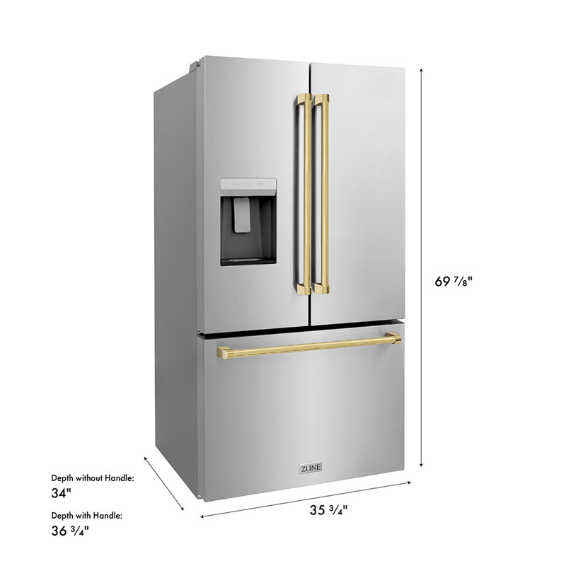 Zline 36 In. 28.9 Cu. Ft. Standard-depth French Door External Water Dispenser Refrigerator With Dual Ice Maker In Fingerprint Resistant Stainless Steel