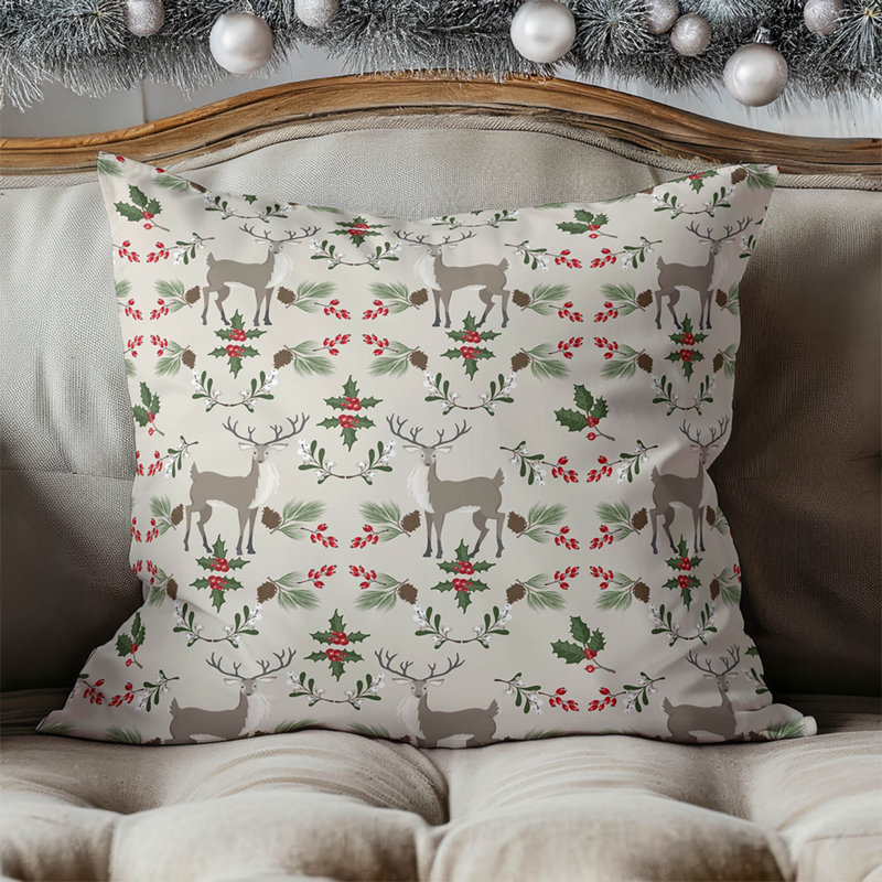 Coussin Botanical Deer, Carré 16 po, Ivoire ivoire