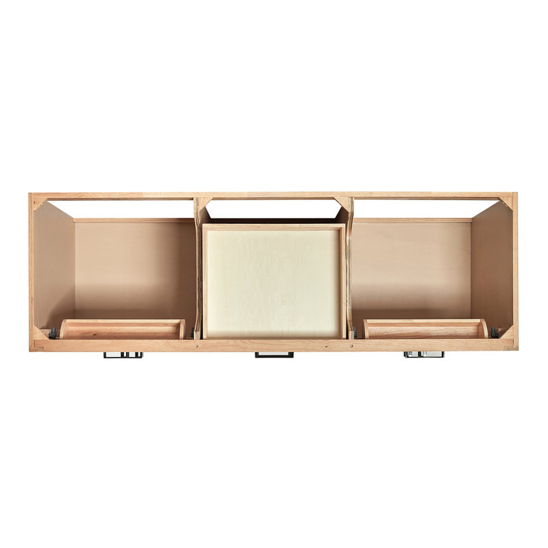 Meuble-lavabo double en bois massif de 66 po avec plateau en marbre de Carrare de 1,5 po Thornaby, Chêne naturel / noir mat