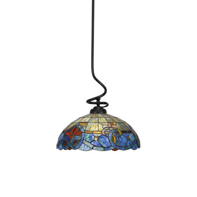 Capri Stem Hung Pendant Shown In Matte Black Finish With 16" Sierra Art Glass