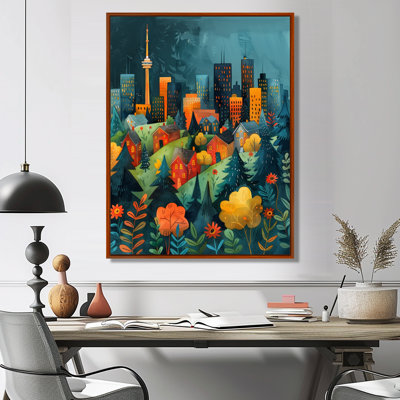 Orange, orange, vert, paysage urbain de Toronto au printemps II - décoration murale de la ville de Toronto