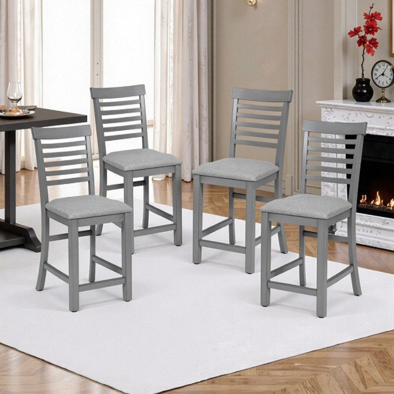 Set Of 4 Solid Wood Counter Height Dining Chairs With Padded Seat, Ladder Backrest & Non-Slip Feet