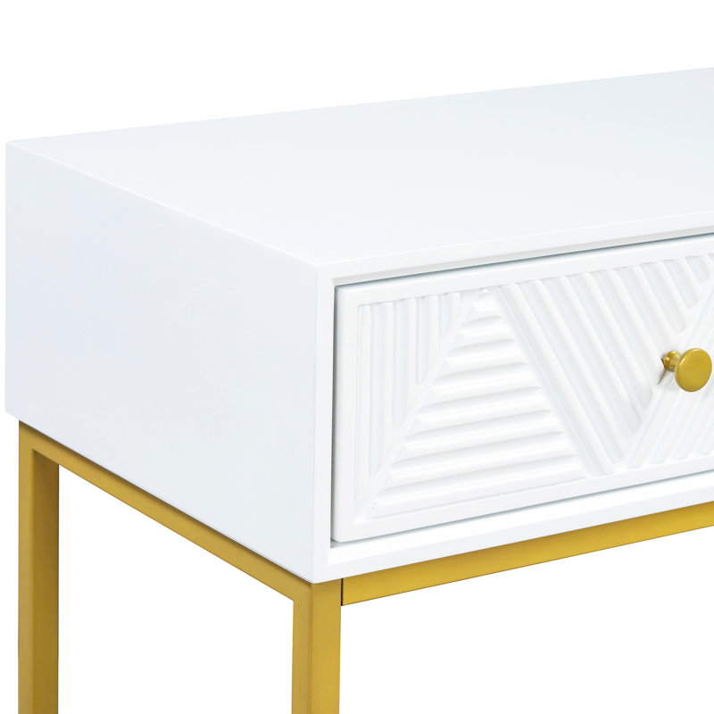 Console blanche avec éléments de tiroir géométriques et deux tiroirs pour le vestibule, White