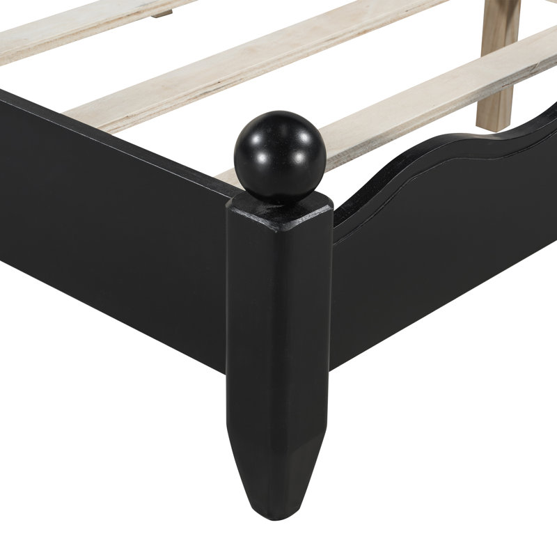 Wood Platform Bed With Upholstered Headboard, Black, Queen