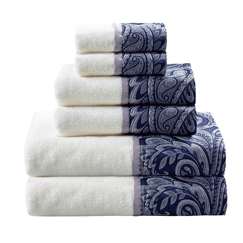 Ensemble de 6 serviettes en jacquard, Bleu marine