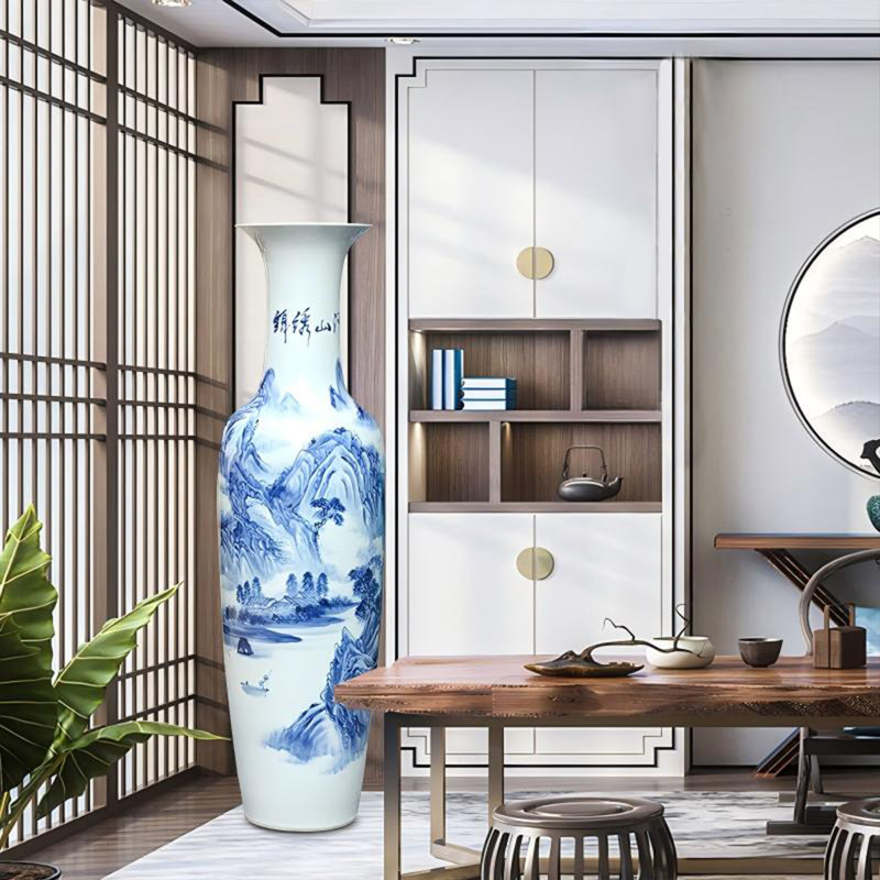 70.87"Jingdezhen ceramic hand-painted blue-and-white floor-standing large vase, 70.87" H x 20.47" W x 20.47" D