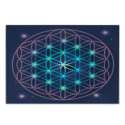 Ambesonne Mandala Tempered Glass Cutting Board Ombre Flower of Life Pale Blue Violet Indigo