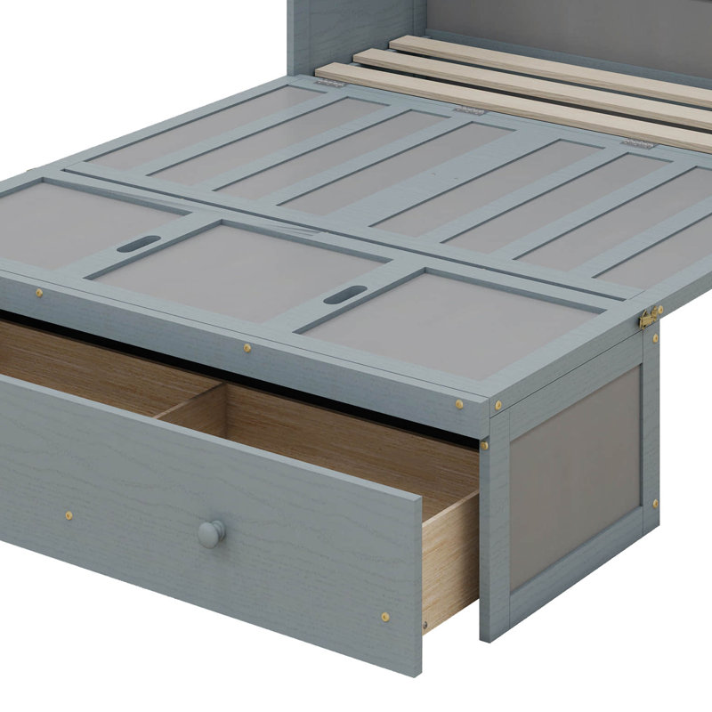 Murphy Bed Cabinet, Solid Pine Wall Bed Chest With USB, Charging Station And Large Storage Drawer, Gray