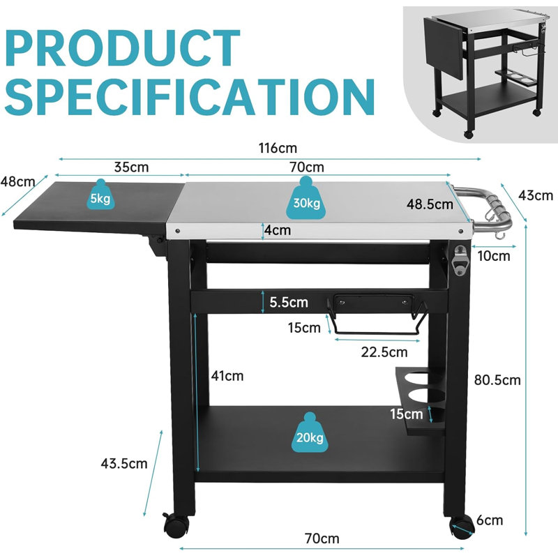 116cm H x 80cm W Utility Cart with Wheels