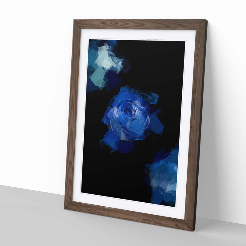 Trio of Blue Roses in Abstract - Framed Print, 76cm H x 50cm W x 2cm D, Walnut