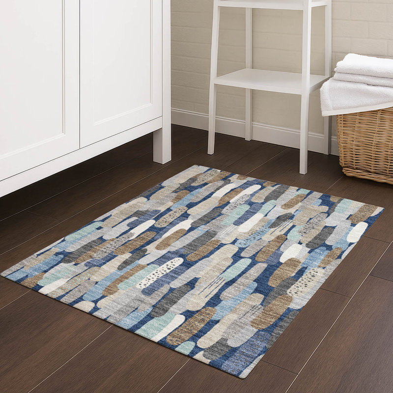 Tapis moderne Chantille ACN3111 lavable à la machine pour intérieur/extérieur, Marine, 1 pi 8 po x 2 pi 6 po