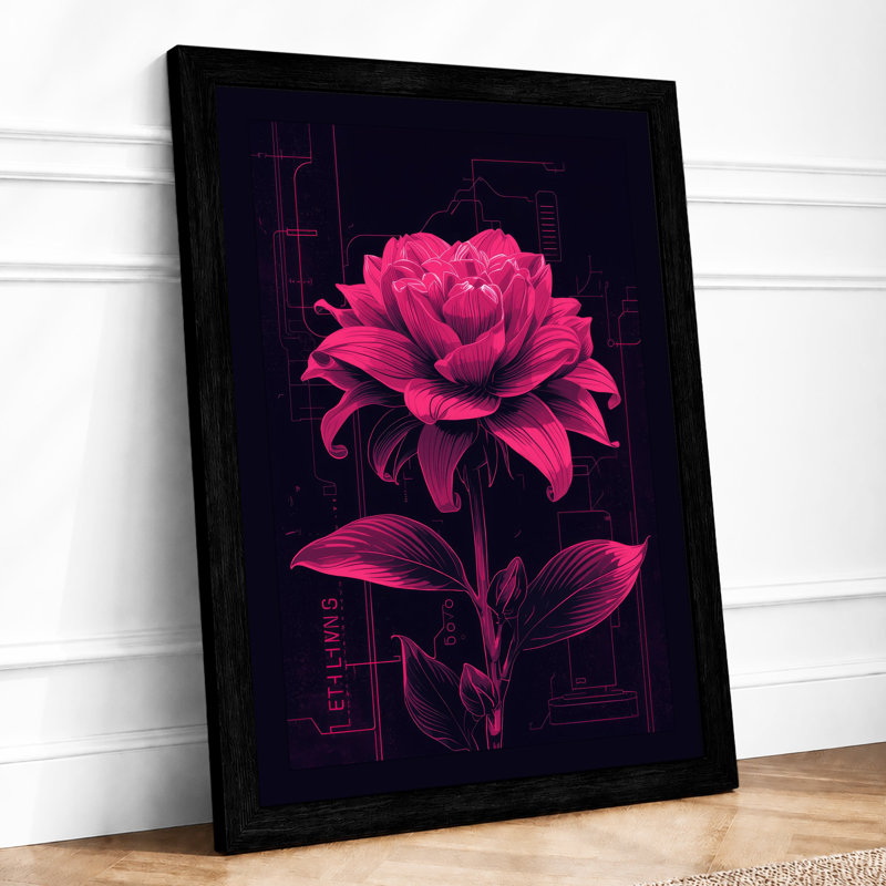 Digital Peony Modern - Framed Print, A4 - 29.7 x 21.0 cm, Black
