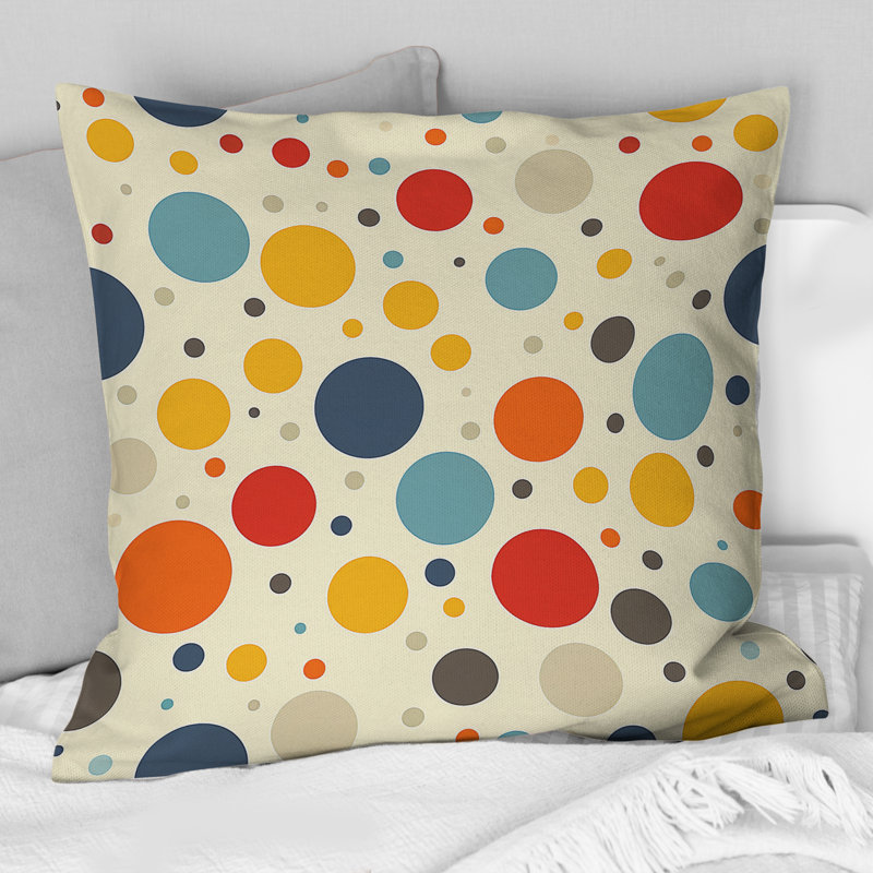 Coussin décoratif à pois orange et vert VII, H 16 po x l 16 po