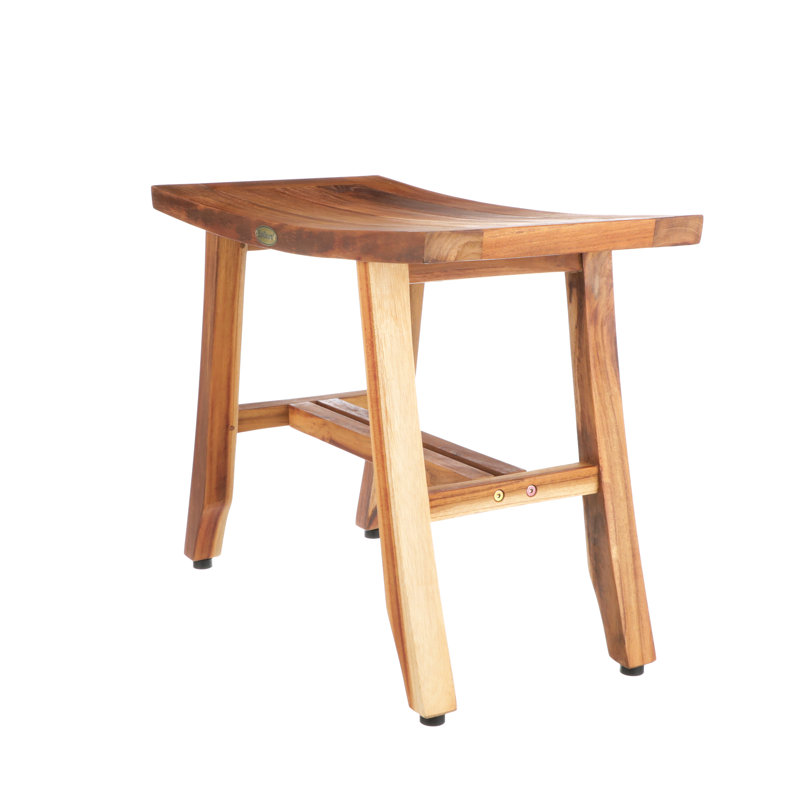 24" Teak Wood Shower Bench with Shelf