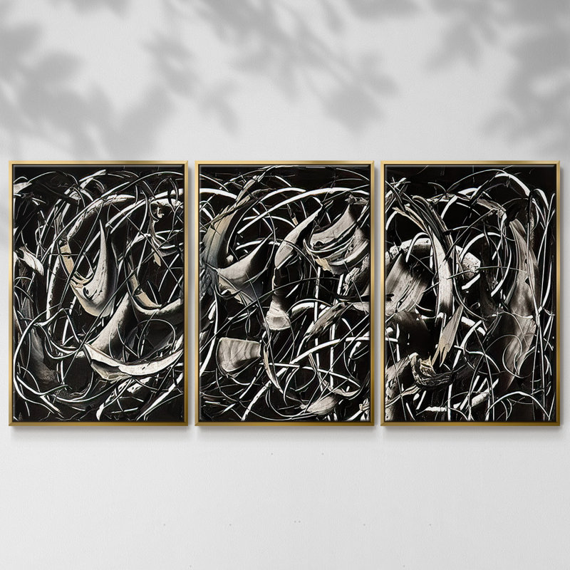 " Linear Movement II " 3 - Pieces, Gold, 36" H x 75" W x 2" D