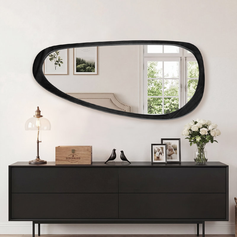Miroir d'appoint mural asymétrique, Noir, noir, noir, noir, 48 po x 22 po