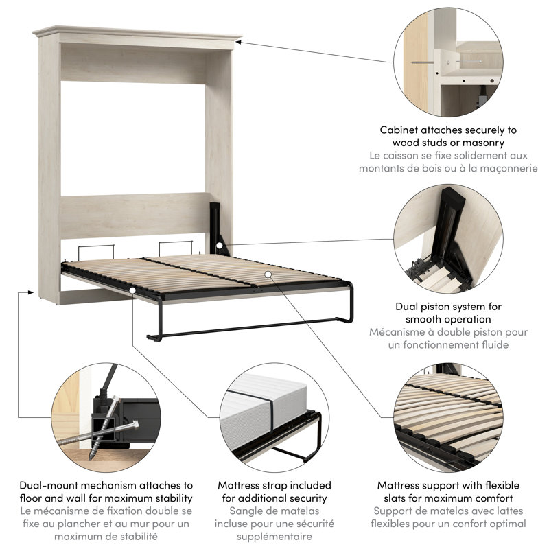 Lit escamotable Alvaretta, Grand, Linen White Oak