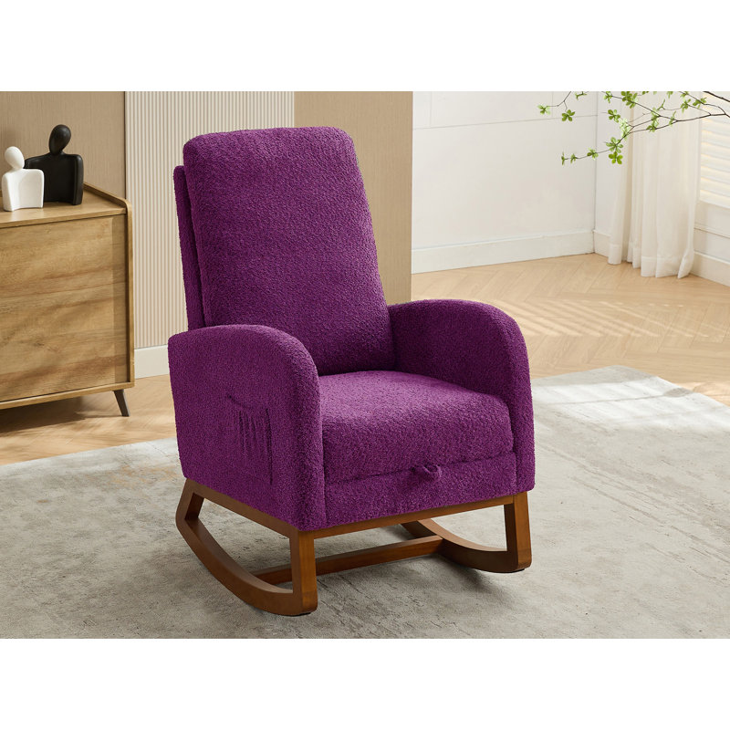 Chaise berçante rembourrée avec repose-pieds rétractable, Mauve