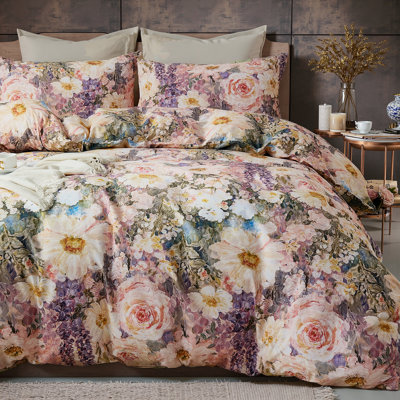 100% Cotton Duvet Cover Queen Size – Romantic Garden Impressionist Floral Duvet Cover Set with Zipper Closure, 3-Piece Luxury & Soft Bedding Set for All Seasons
