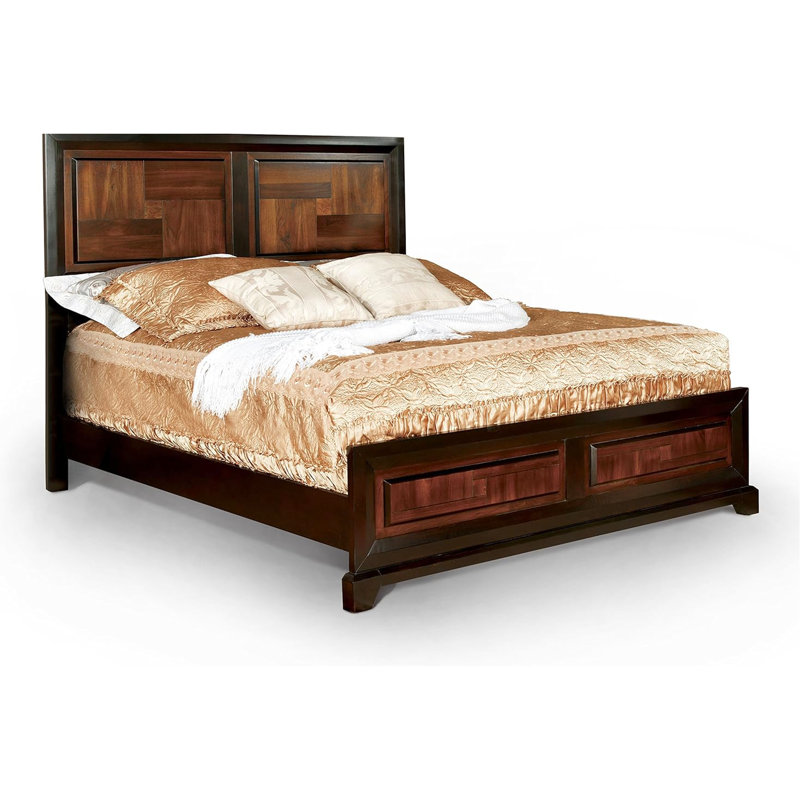 Grand lit en bois massif / couleur noyer, mobilier de chambre à coucher contemporain avec tête de lit de style transitionnel moderne