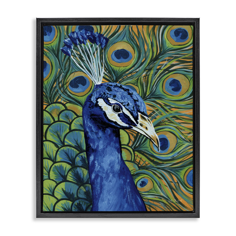 "Bold Peacock Feathers", art mural encadré sur toile flottante par Yvette St. Amant, H 31 po x l 25 po