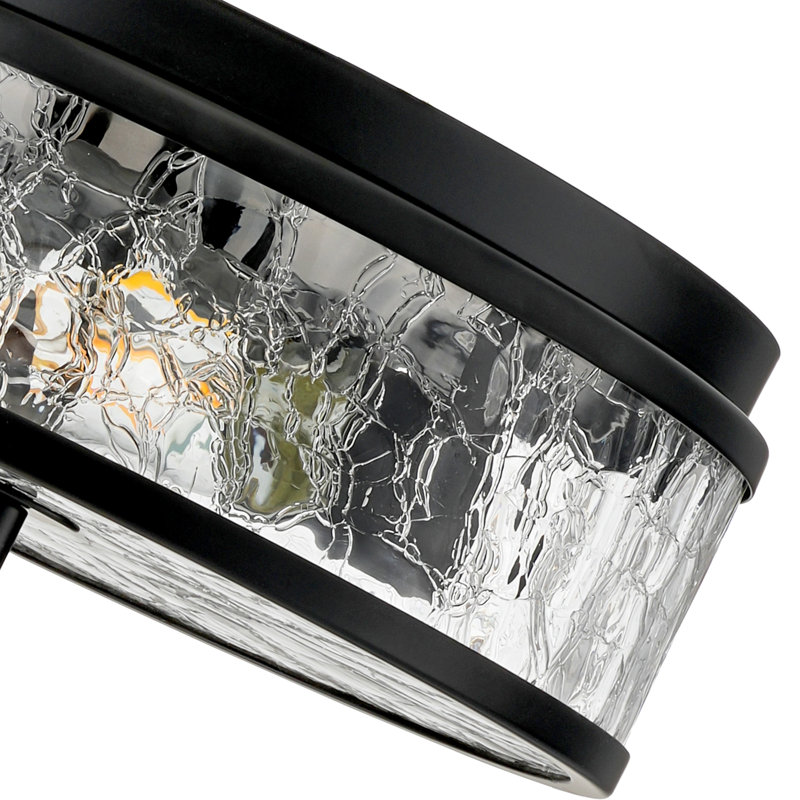 Plafonnier encastré 2 lumières avec abat-jour en verre craquelé Alixandra, Noir mat