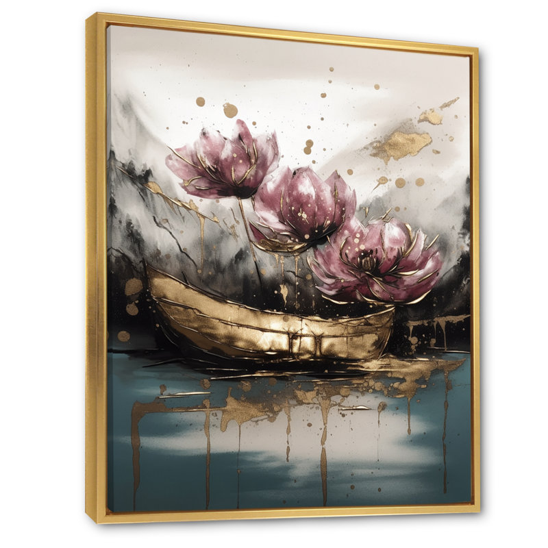 Sérénade rose des tulipes sur toile, H 40 po x l 30 po x P 1,5 po, Cadre flottant doré