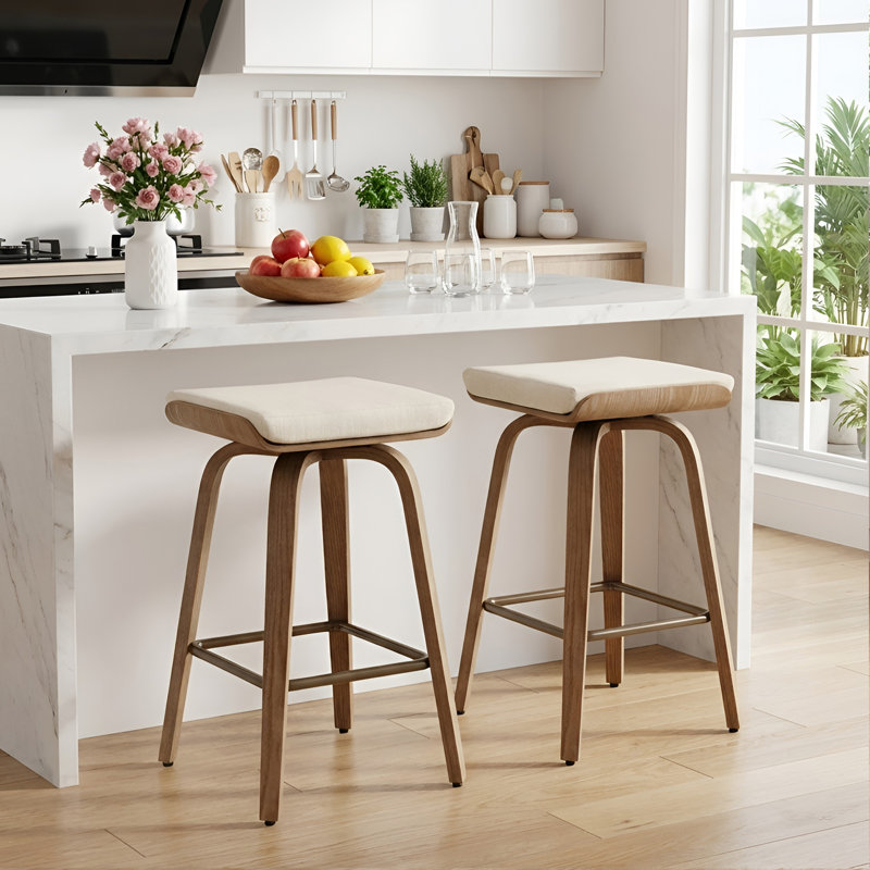 Modern Upholstered Counter Stool With Wood Frame,Counter Height Bar Stool For Kitchen Island,Coffee Bar, Beige/Natural