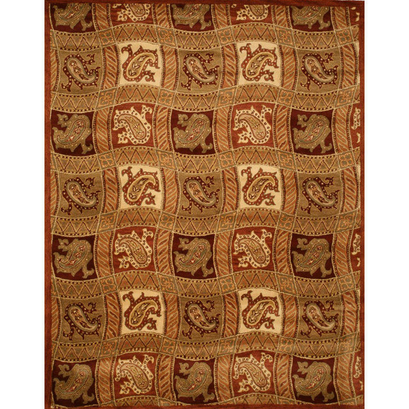 Tapis brun en laine touffeté à la main Paisley