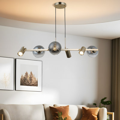 Lustre antique en laque, structure en métal, hauteur réglable de 11,8 à 43,3 pouces | Plaque de base 5,9 po x 5,9 po x 1,2 po | 3 x E27 40 W maximum et 3 x GU10 5 W maximum | Élégant luminaire pour salle à manger et espace de vie, ampoule non incluse