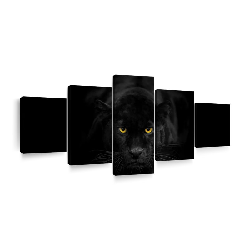 Rare Black Panther - 5 pièces sur toile tendue, H 30 po x l 68 po x P 1,25 po