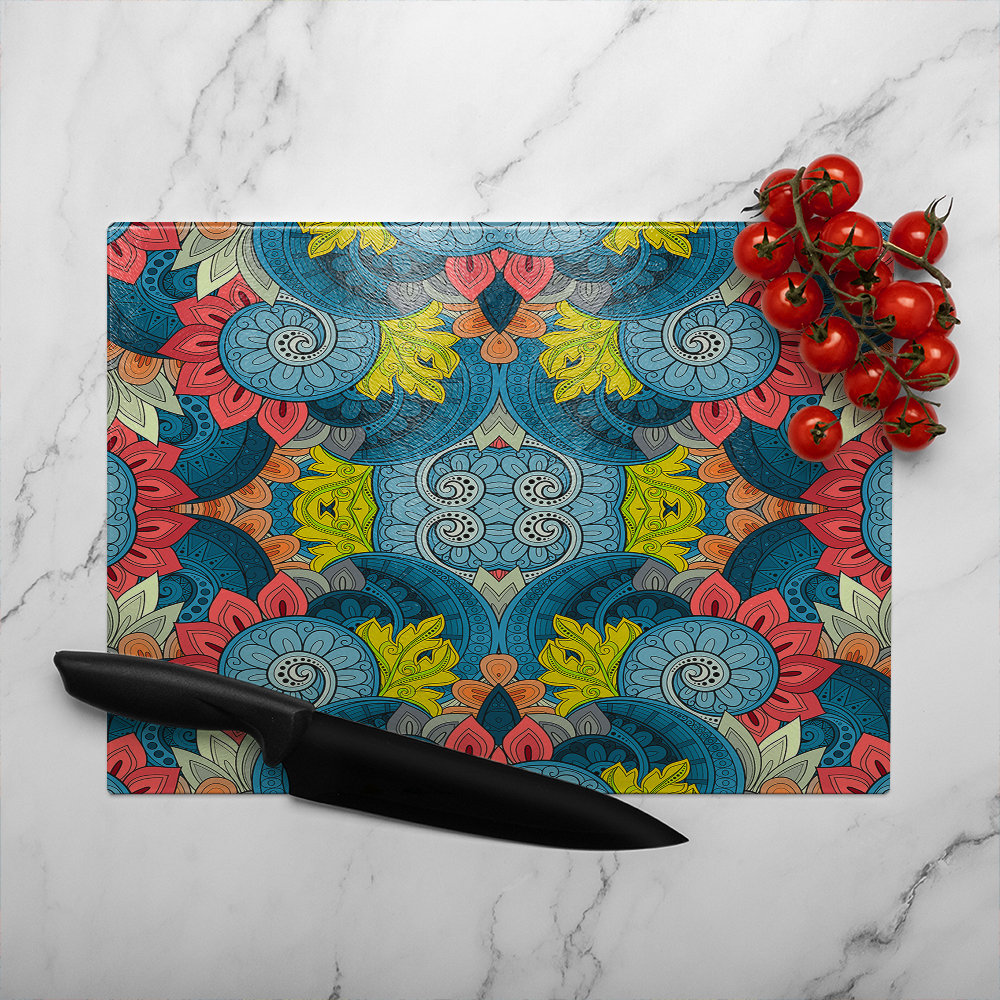 Tribal Pattern Ethnic Glass Chopping Board