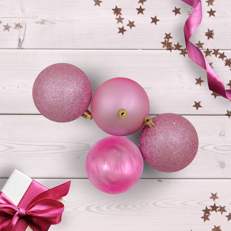 Ornements en forme de boule de Noël incassable 32 ct à 4 finitions, Rose