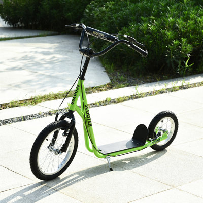 Trottinette Aosom Youth, trottinette Teens Kick, jouet réglable pour 5 personnes avec roues avant gonflables de 16 po à l'avant et 12 po à double freins à l'arrière, vert