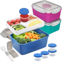 Upgraded Large Salad Bowl with Lid Leak-Proof 57.5oz Stackable Salad Lunch Box with Larger Capacity Container and 3-Compartment Bento-Style Topping