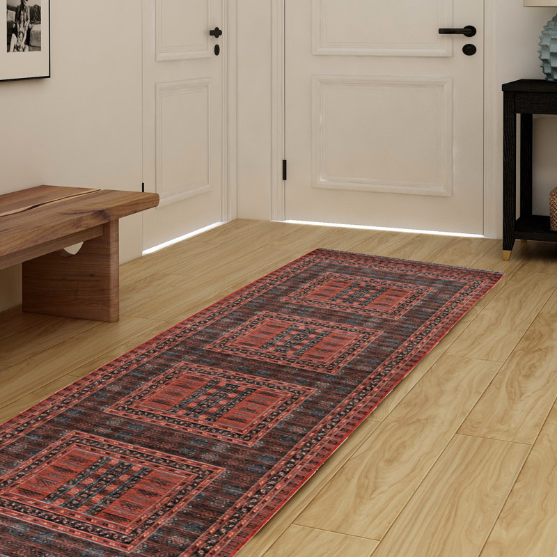 Conor-John Red And Black Accent Rug, Runner 2'2" x 10'