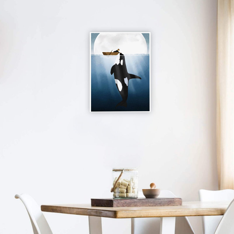 Orque bleue et bateau femmes, art mural sur toile 24 x 18 pouces