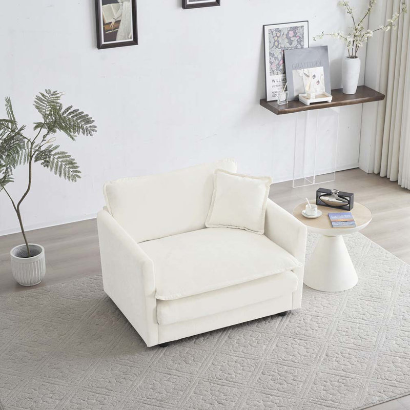 Chenille Upholstered Accent Chair, Living Room Club Chair, No, Beige