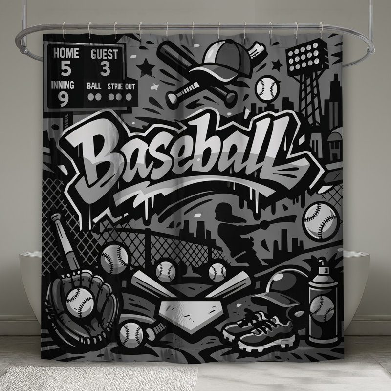 Rideaux de douche Baseball, L 70 po x H 93 po
