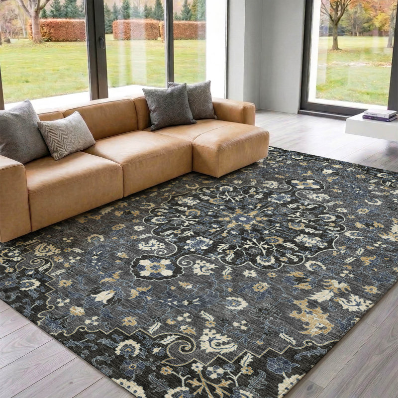Tapis traditionnel lavable à la machine Premium Premium AMF2463, Noir, 8 pi x 10 pi