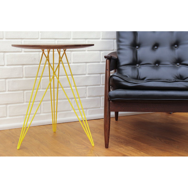 Hudson Solid Wood Top End Table, Yellow, Walnut