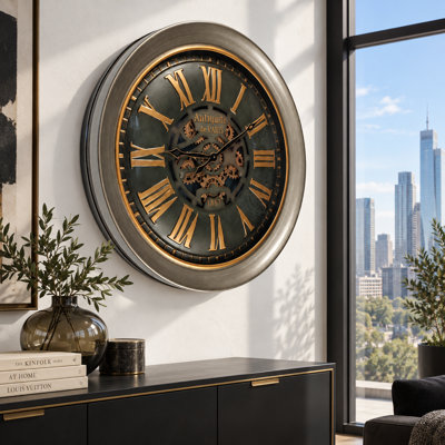 THE GEARS CLOCK Wall Clock with Real Moving Gears LU-LI_ 40 in Round BRONZE-ANTIQUE