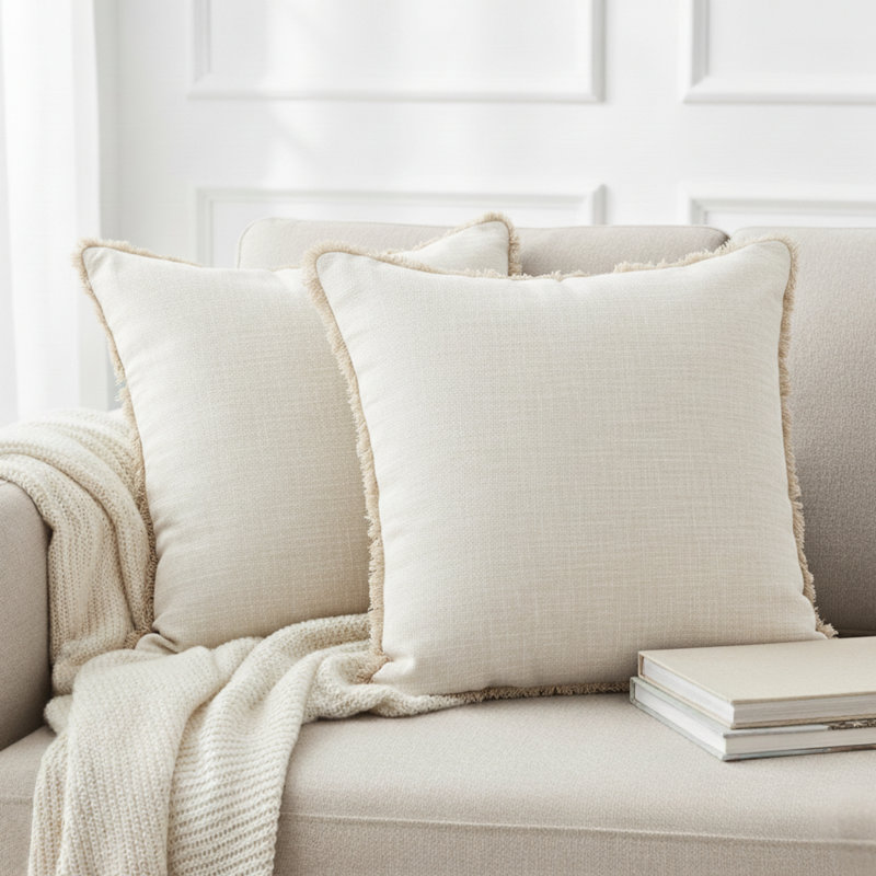 Housses de coussin texturées en coton texturé / Housses de coussin modernes / Taie d'oreiller élégante, Beige, Carré 22 po