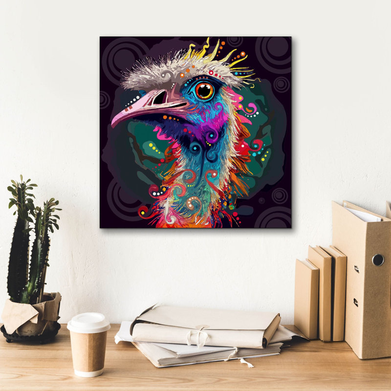 «Ostrich» par Dean Russo, art mural sur toile, H 18 po x l 18 po x P 0,75 po